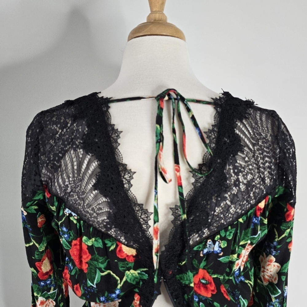 By Anthropologie Lacy V Neck Floral Mini Dress Long Sleeves Size 8 Romantic - Picture 8 of 16